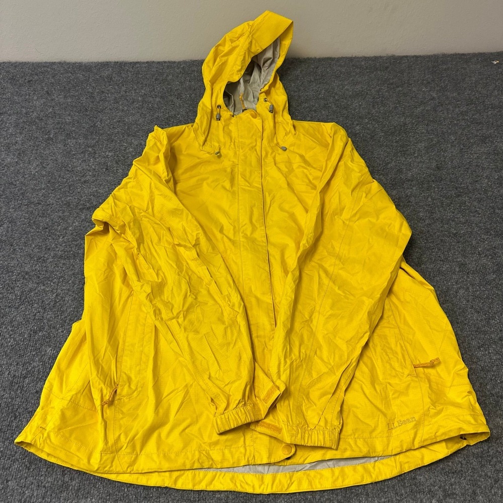 L.L. Bean Rain Jacket Womens Size 2X Yellow Ripstop Hooded Outdoor Gorpcore Rip
